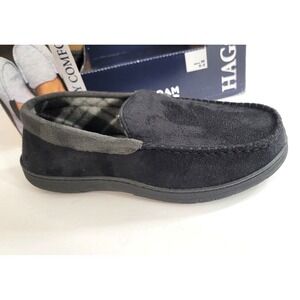 Haggar Slippers Mens Medium 8-9 Black Microsuede Fleece-Lined Venetian $52 NEW‎